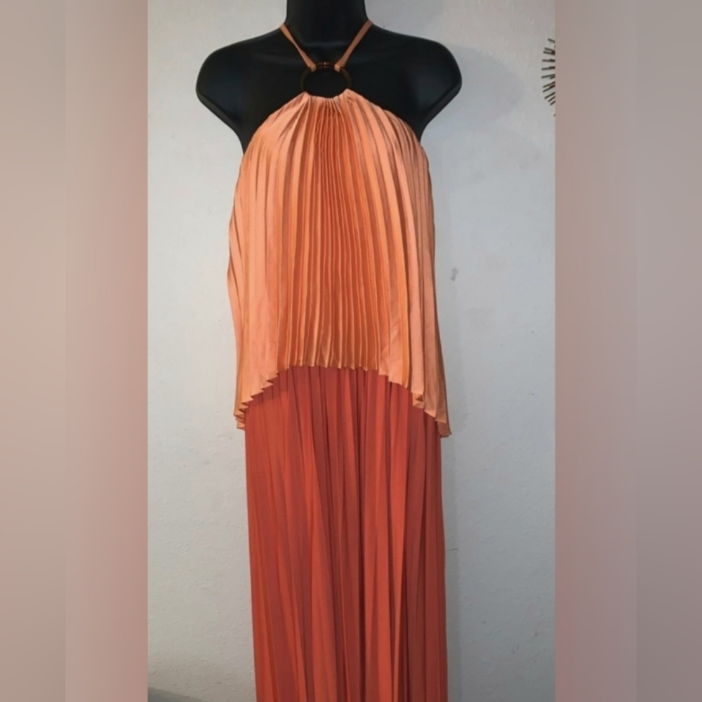 ASOS DESIGN halter pleated two-tone maxi dress orange peach